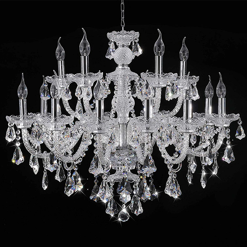 Modern glass crystal  luxury clear  chandelier pendant lights with candle bulb chrome and golden finish