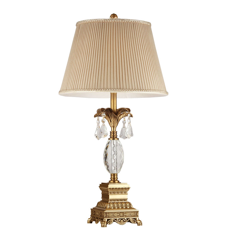 Modern Hotel Bedside Gold Luxury Crystal Table Lamp Fabric Desk Lamps