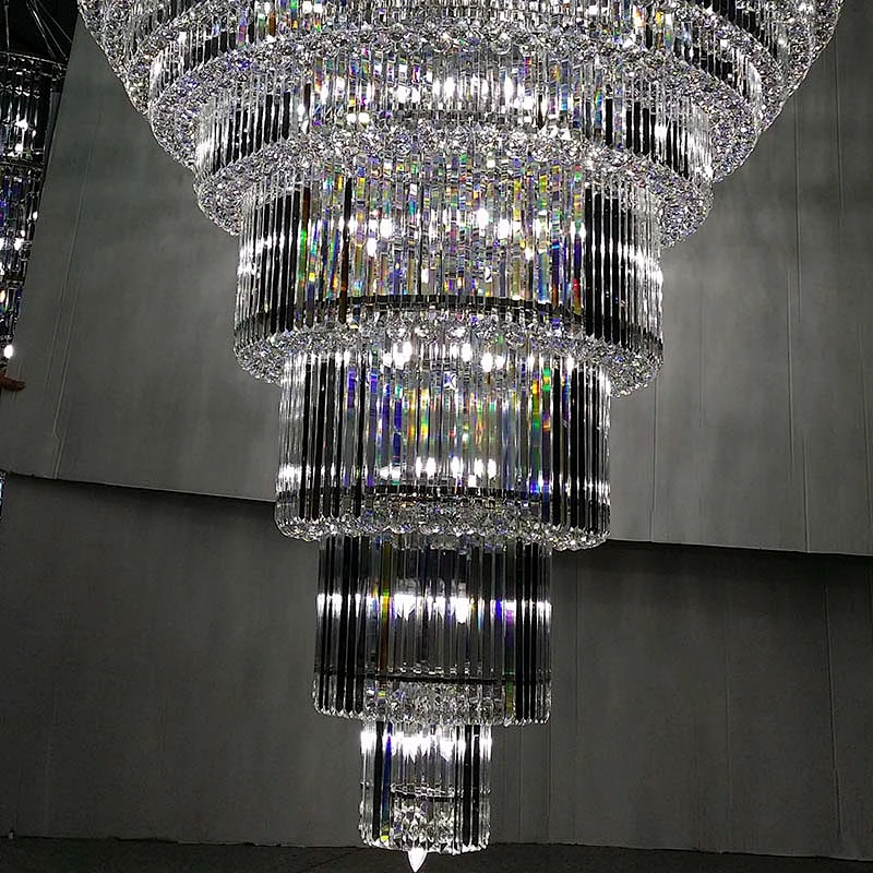 European Luxury Cone Shape Crystal Hotel Lobby Chandeliers Pendant Lights