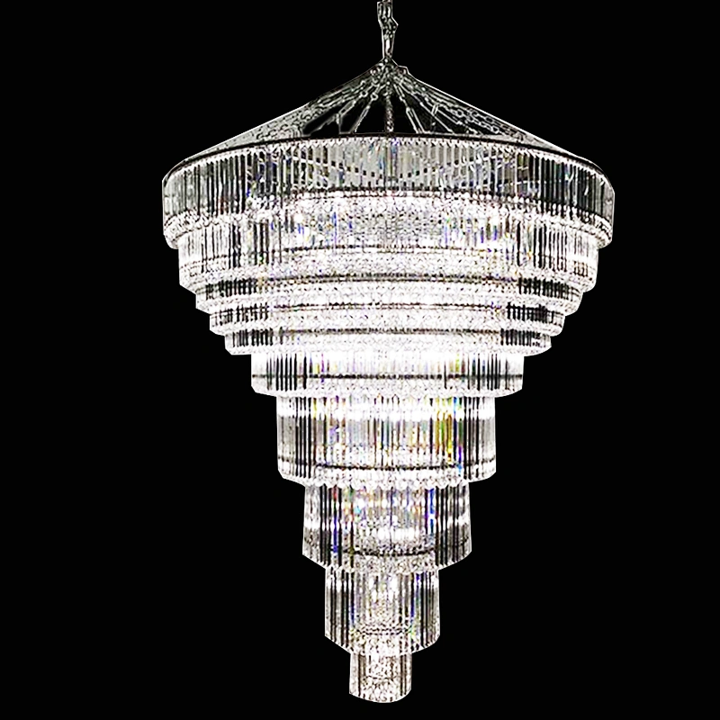 European Luxury Cone Shape Crystal Hotel Lobby Chandeliers Pendant Lights
