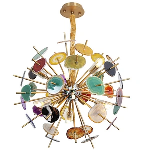 Modern Design Stainless Steel Natural Jades Luxury Sputnik Agate Chandelier Pendant Lamps