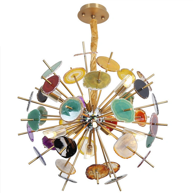 Modern Design Stainless Steel Natural Jades Luxury Sputnik Agate Chandelier Pendant Lamps
