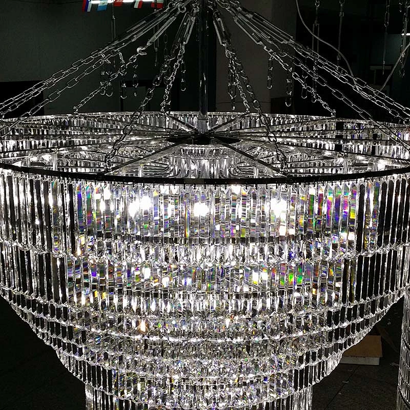 European Luxury Cone Shape Crystal Hotel Lobby Chandeliers Pendant Lights