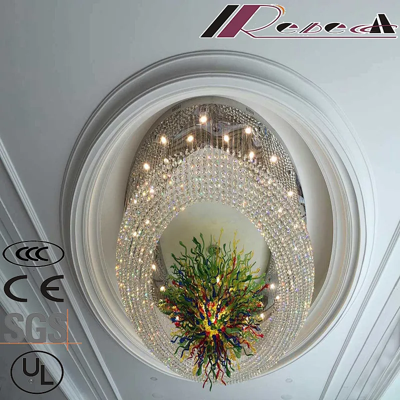 Customized Guzhen Hotel Crystal Ceiling Lighting Big Project Lamp Chandeliers Pendant Lights