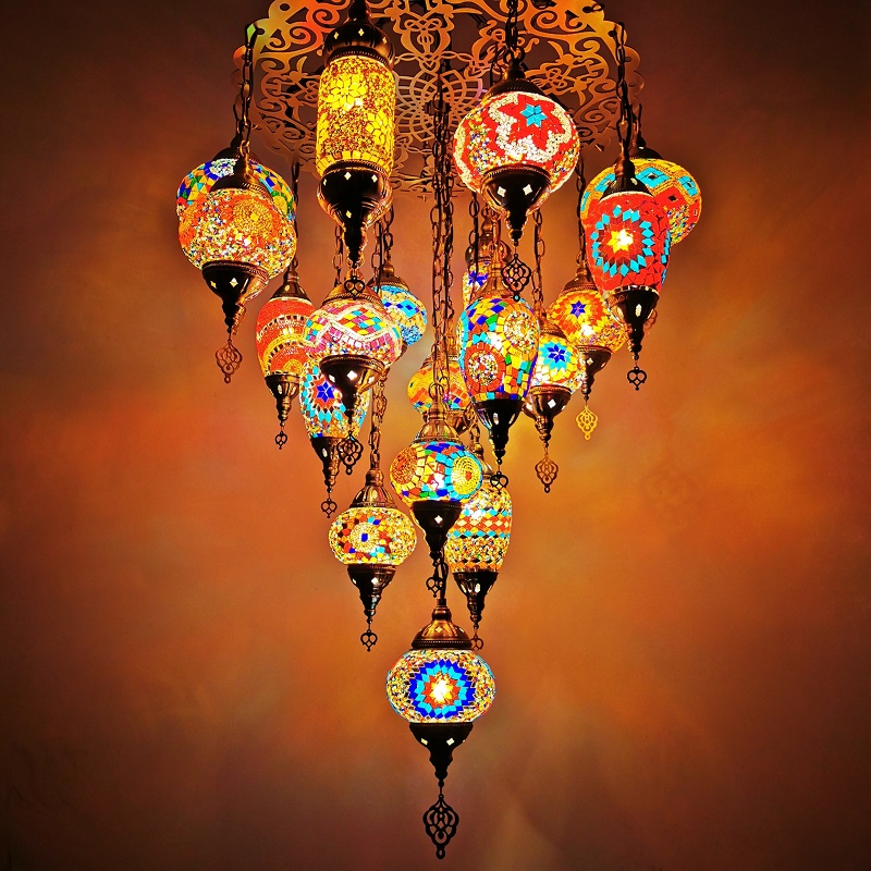 Custom Hotel Iron Lighting Hotel Villa Decorated Moroccan Paid Glass Chandeliers&pendant lights
