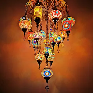 Custom Hotel Iron Lighting Hotel Villa Decorated Moroccan Paid Glass Chandeliers&pendant lights