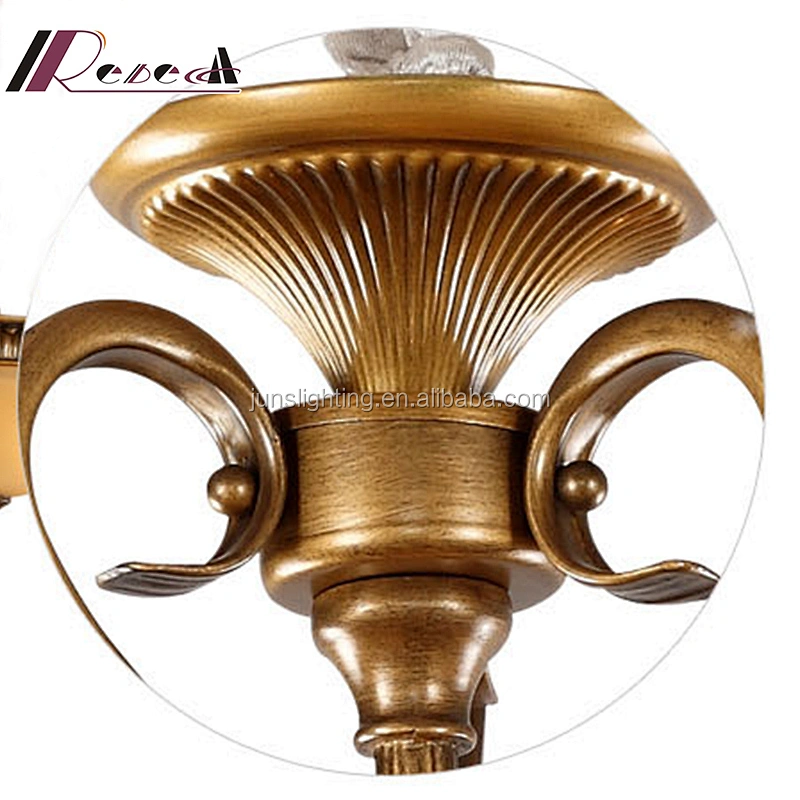 Classic Retro Glass Shade Iron Chandelier Pendant Lamp for Villa