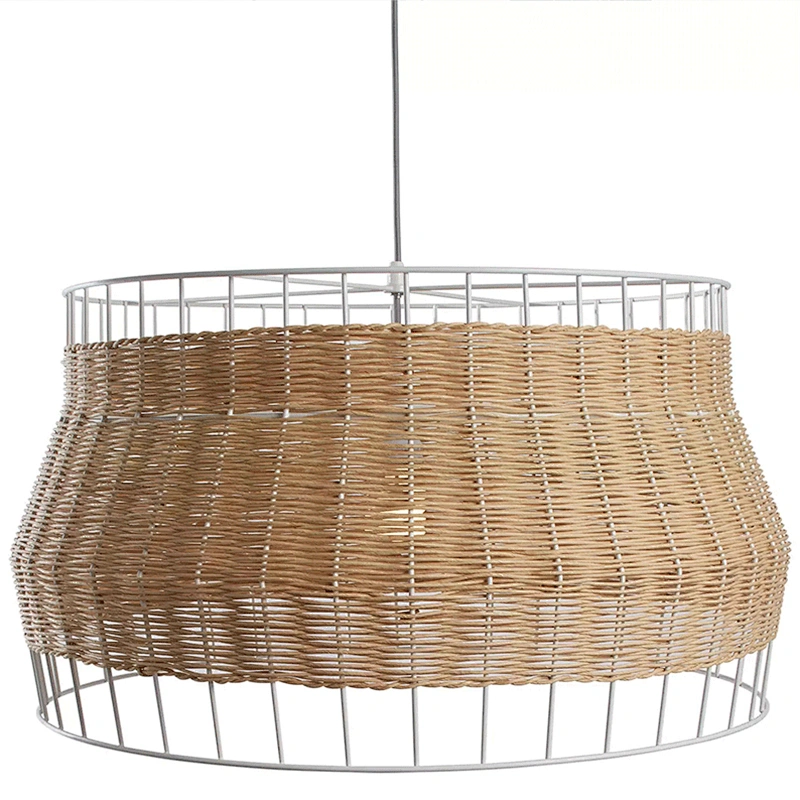 Modern nordic loft dining wicker rattan woven cage ceiling chandelier