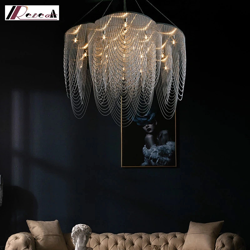 For Living Room Lamp Led Chandeliers Pendant Light Dark Style High Ceiling Vintage Modern LED G9 Rebecca Lighting Hotel 8 Arms