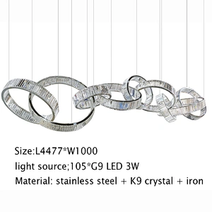 Custom large project hotel round luxury lighting crystal led pendant chandelier