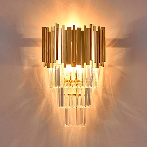 golden wall lights with k9 crystal stainless steel or  iron frame sconce
