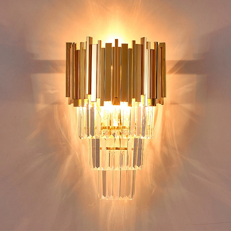 golden wall lights with k9 crystal stainless steel or  iron frame sconce