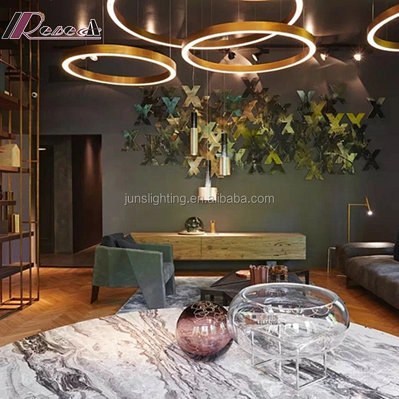 Circle Round Plating Gold Pendant Light Dining Room Metal Modern Chandelier European Iron Brass 80 Project Installation 110-240V