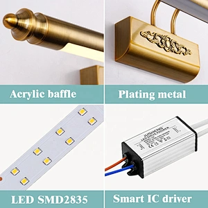 New European Style Led Wall Lamp Luxury Bedroom Bathroom Makeup Vanity Mirror Light 3000-6000k Warm White Knob Switch Aluminum