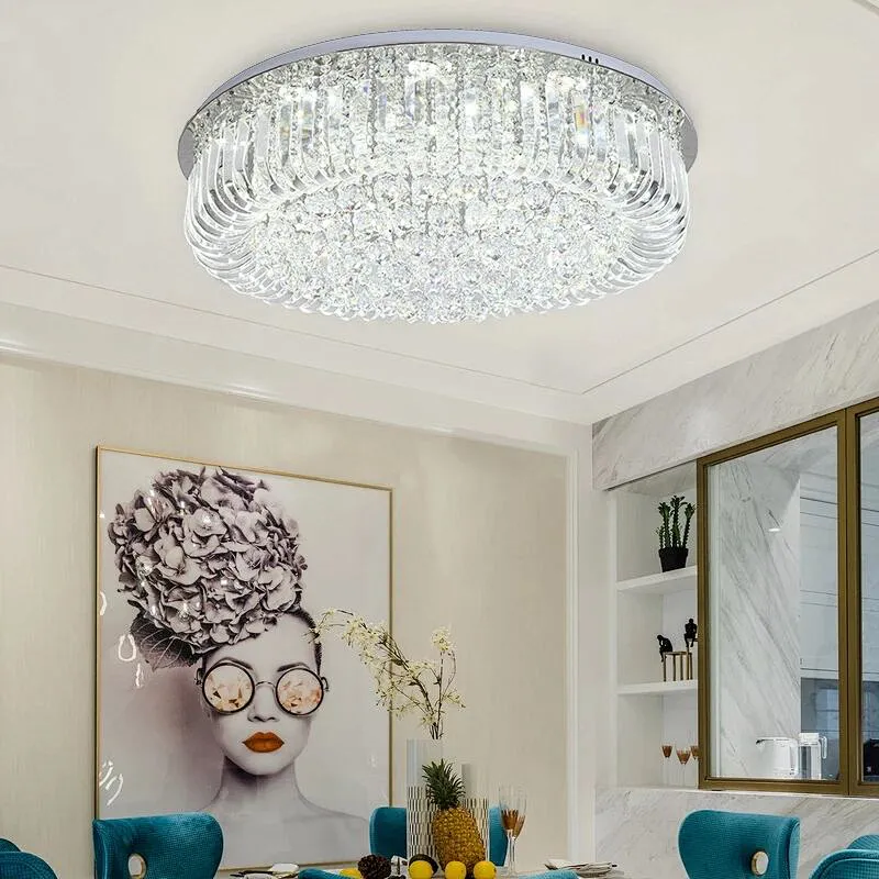 Modern Gold Circle Crystal Ceiling Light For Hotel Lobby Bedroom Ceiling Lamp