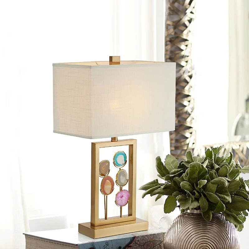 Decorative agate black fabric bedside table lamps