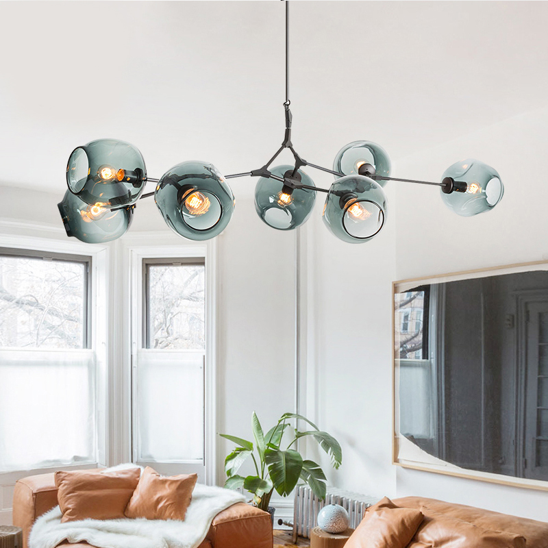 Nordic Modern Copper Arm Glass Ball Led Chandelier Pendant Light Livingroom