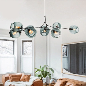 Nordic Modern Copper Arm Glass Ball Led Chandelier Pendant Light Livingroom