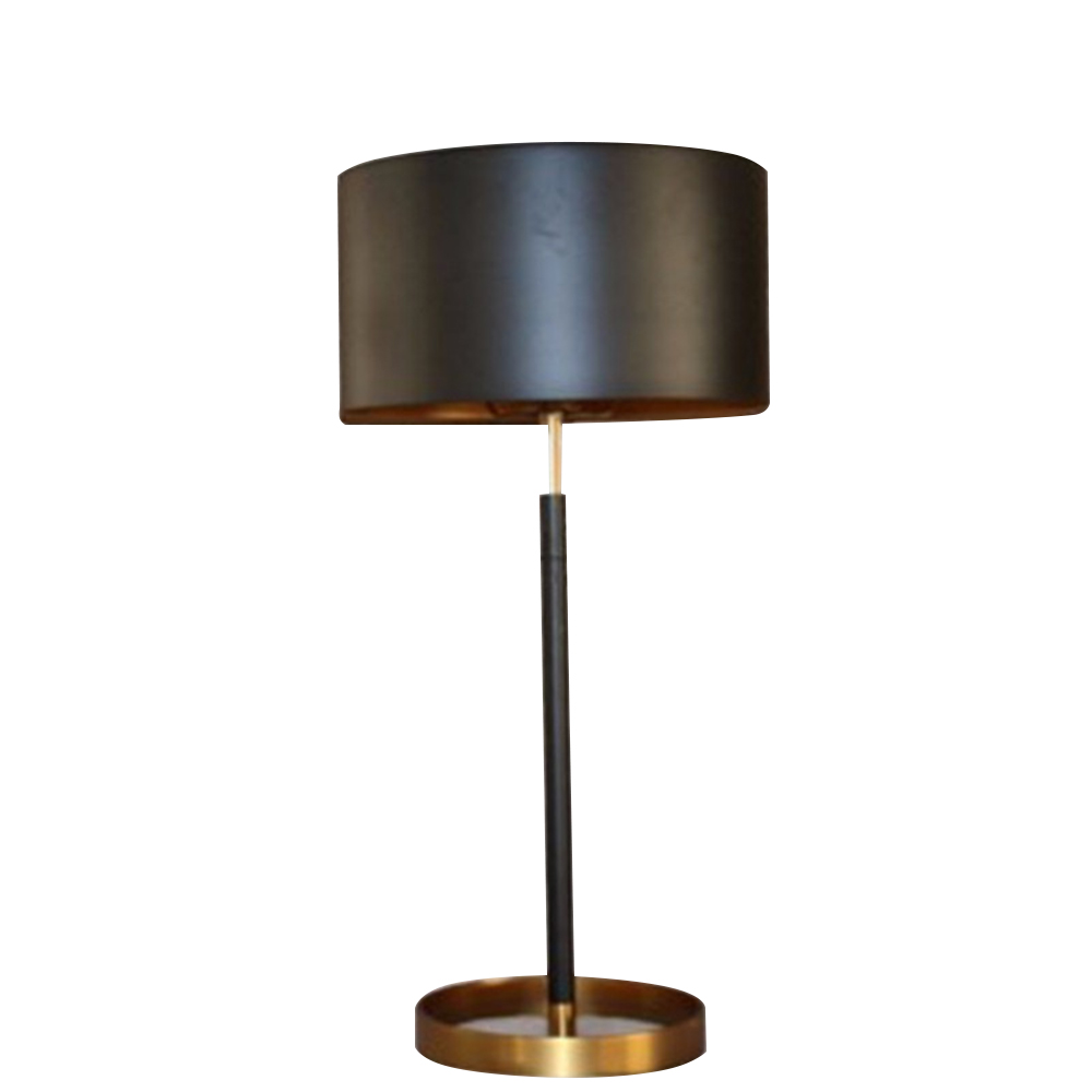 round black shade and brass base bedside table lamp