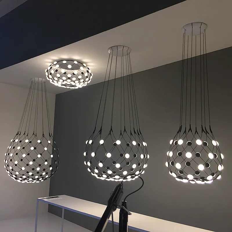 Modern White And Black Net Pendant Light Acrylic White Oval Led Pendant Lighting