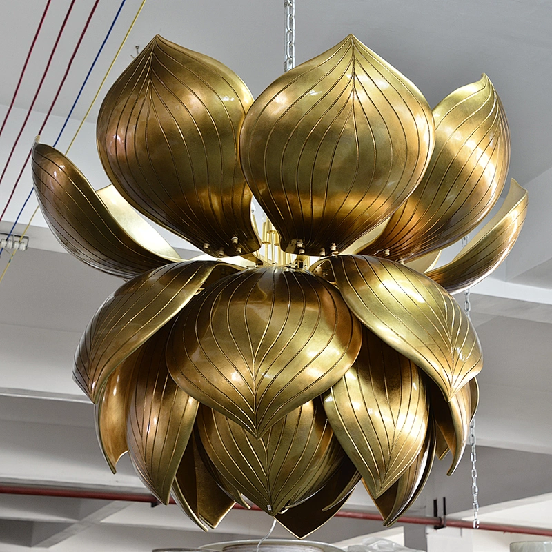 Guzhen Antique Gold Flower Hotel Large Project Chandelier For Hotel Lobby