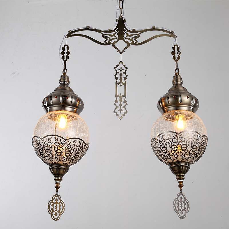 E27 15W Coffee Lamp Handmade Ice Cracked Glass System Hollow Chandelier Morocco&Turkish Double Headed Chandelier