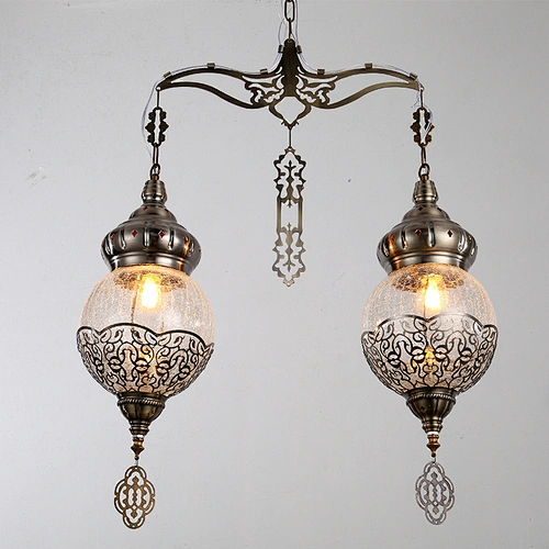 E27 15W Coffee Lamp Handmade Ice Cracked Glass System Hollow Chandelier Morocco&Turkish Double Headed Chandelier