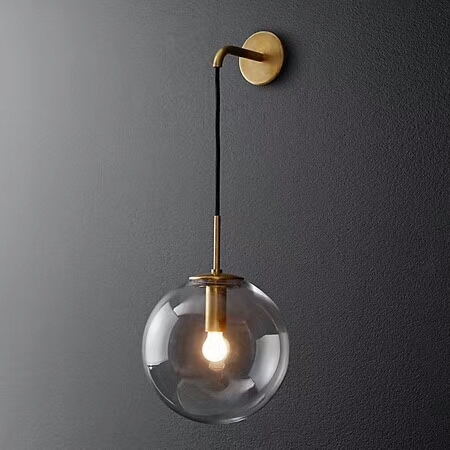 Nordic bedroom bedside living room sofa background wall round glass bulb wall lamp