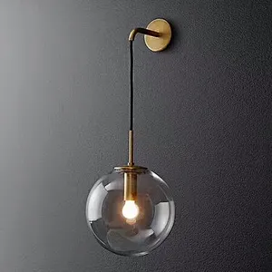 Nordic bedroom bedside living room sofa background wall round glass bulb wall lamp