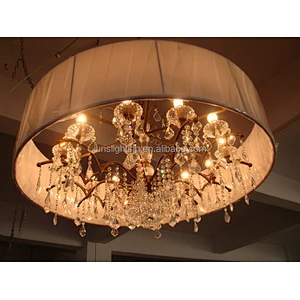 Fancy Fabric Shade Pendant Light With Crystal Hanging Chandeliers Pendant Lights