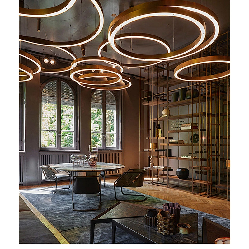 Modern iron living room chandelier luxury villa restaurant atmosphere lighting hotel engineering custom ring chandeliers