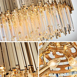 Luxury Golden Metal Clear Crystal Chandeliers Modern Customizable Hotel Large Hanging Crystal Stainless Steel  Chandelier