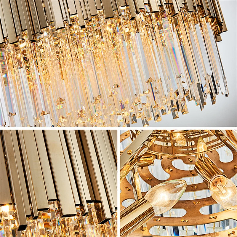 Luxury Golden Metal Clear Crystal Chandeliers Modern Customizable Hotel Large Hanging Crystal Stainless Steel  Chandelier