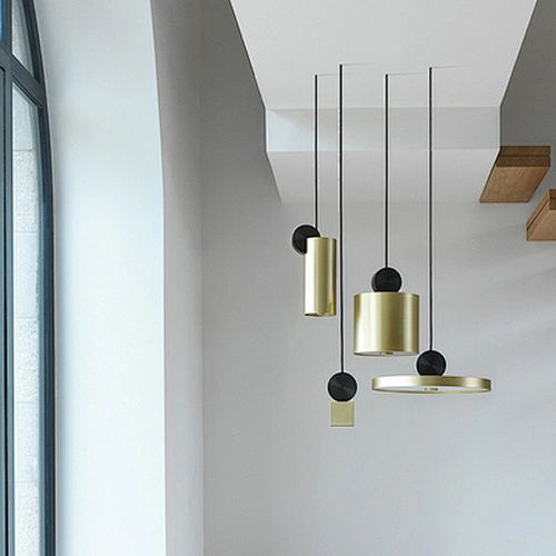 Modern Designer Dining Room Geometric Chandeliers Gold and Black Wire Drawing Iron Acrylic Chandeliers&pendant lights