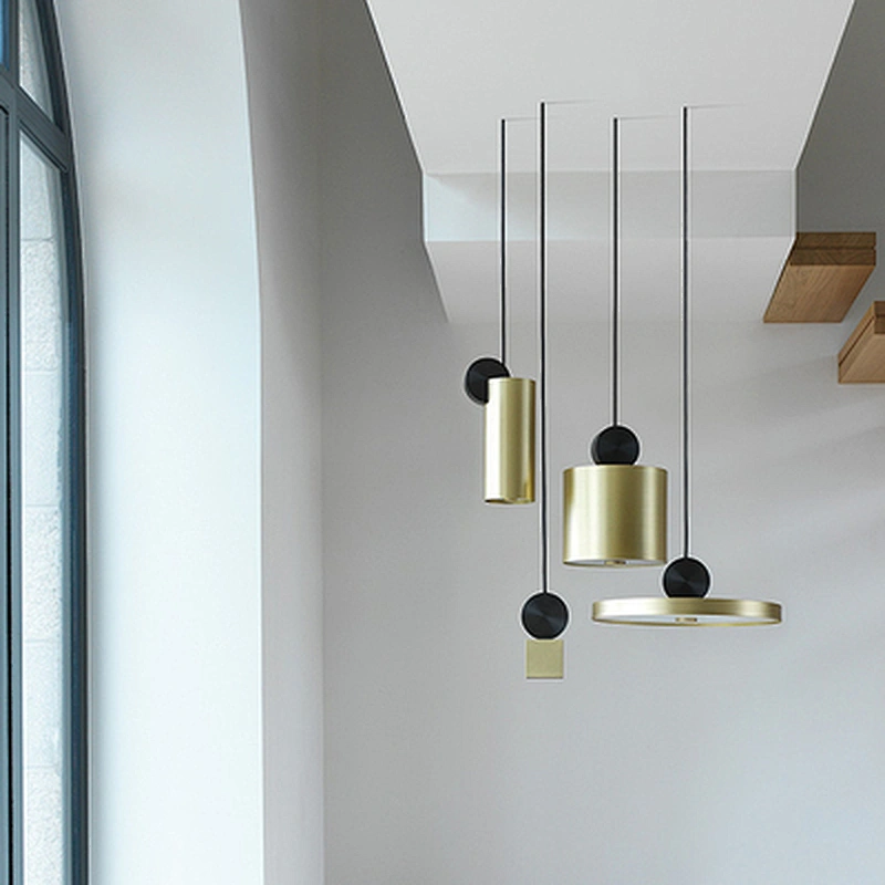 Modern Designer Dining Room Geometric Chandeliers Gold and Black Wire Drawing Iron Acrylic Chandeliers&pendant lights