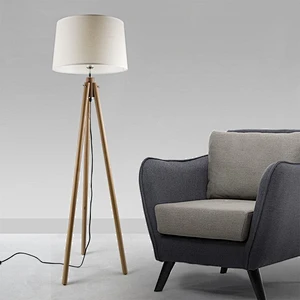 Modern Simple White shade Tripod Standing Wood Floor Lamp for Living Room
