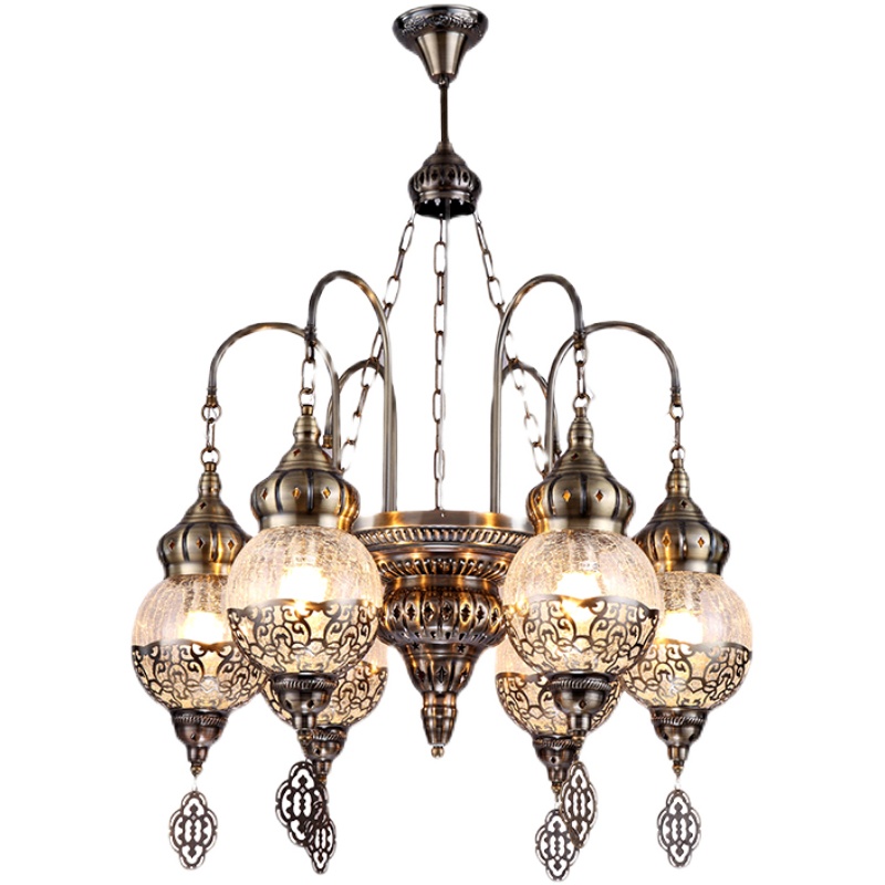 Featured glass lampshade hotel chandelier handmade iron hollow chandelier Morocco style chandeliers&pendant lights