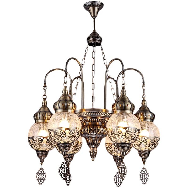 Featured glass lampshade hotel chandelier handmade iron hollow chandelier Morocco style chandeliers&pendant lights