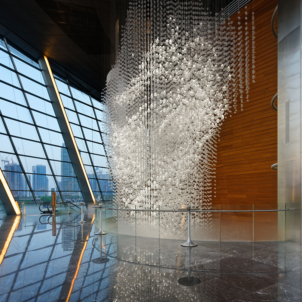 Customizable modern large hotel lobby wedding luxury glass long chandelier