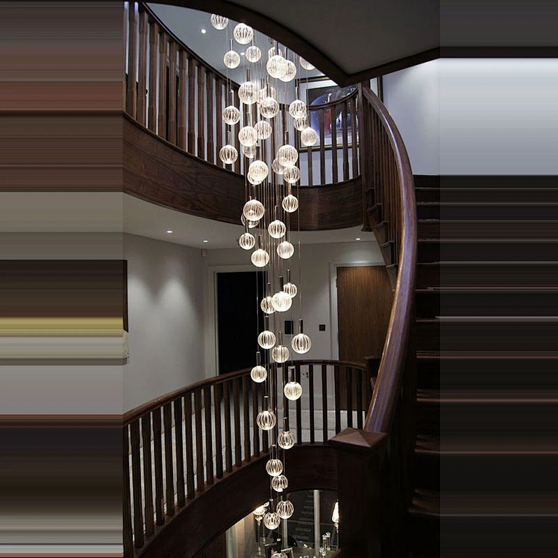 OEM ODM Alibaba Duplex Building Lobby Chandelier Villa Spiral Staircase Pendant Light Glass Lamp