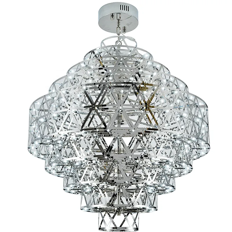 Custom lighting new innovation simple geometry stainless steel led ceiling lights chandelier
