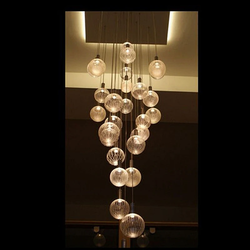 OEM ODM Alibaba Duplex Building Lobby Chandelier Villa Spiral Staircase Pendant Light Glass Lamp