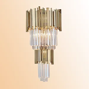 golden wall lights with k9 crystal stainless steel or  iron frame sconce