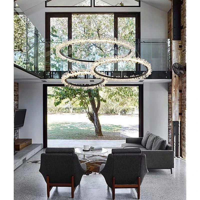 Nordic modern simple crystal chandelier ring chandelier duplex building living room bedroom art dining room light luxury model r