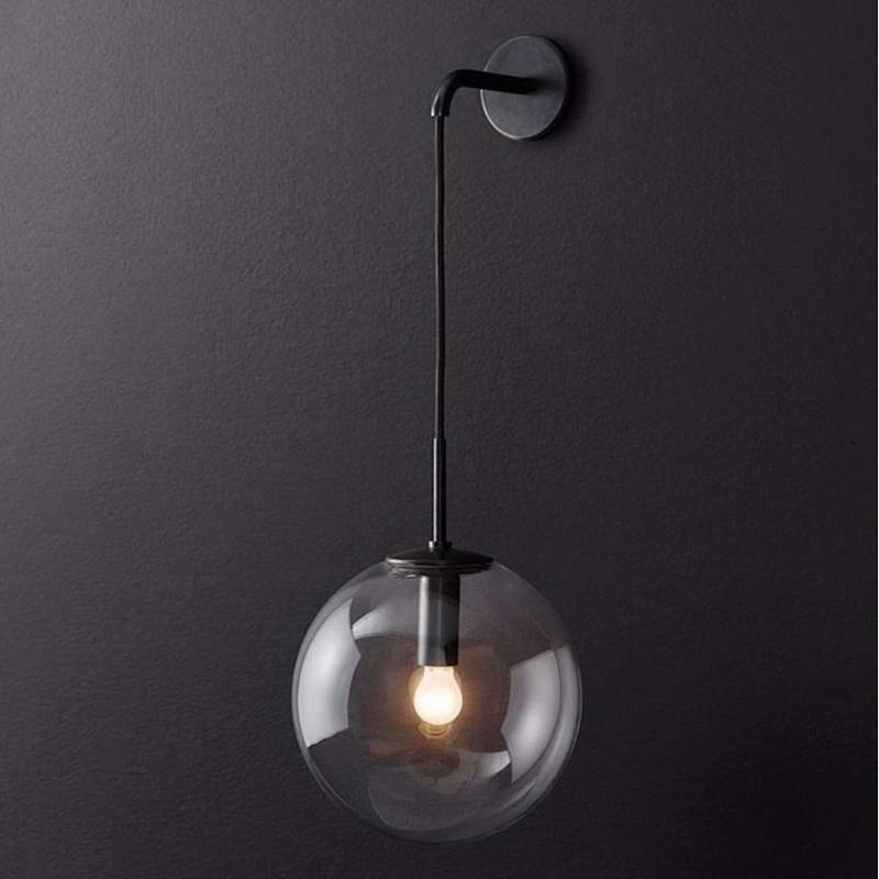 Nordic bedroom bedside living room sofa background wall round glass bulb wall lamp