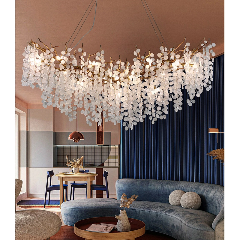 Creative Living Room Snow Chandelier Room Bedroom Light Modern Copper Branch Dining Room Ceiling Glass Chandelier