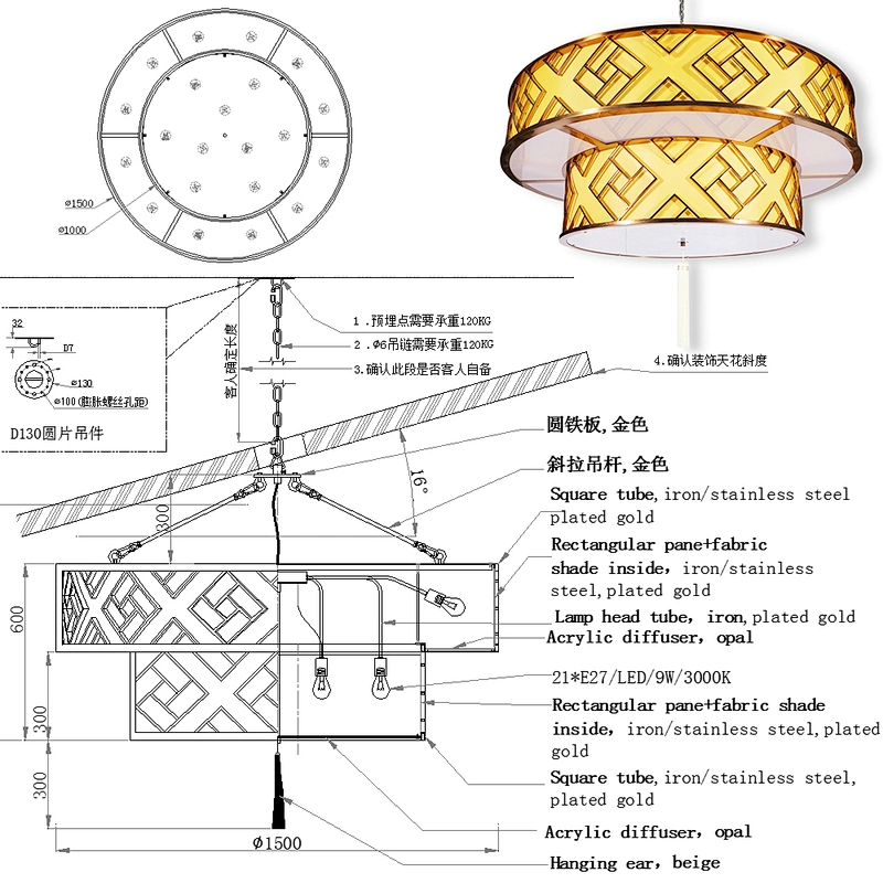 Modern Hotel Luxury Big Decorative Lighting Chandelier  Pendant Light Led Ceiling Light