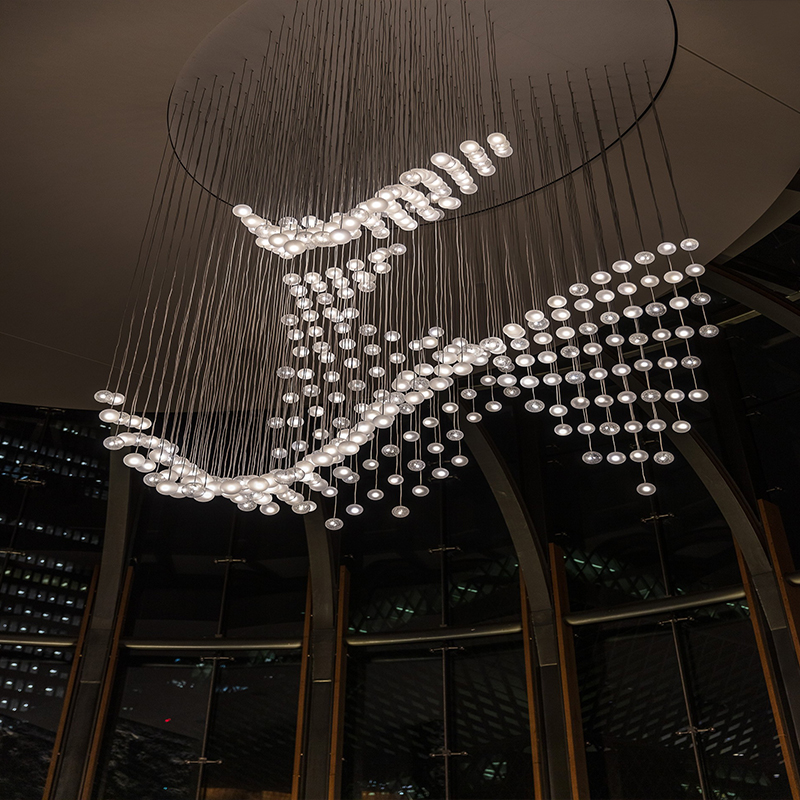 Modern luxury dining hotel lobby large wedding ceiling lights chandeliers