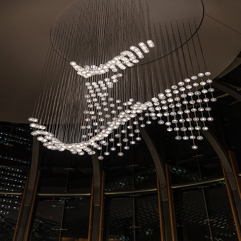 Modern luxury dining hotel lobby large wedding ceiling lights chandeliers