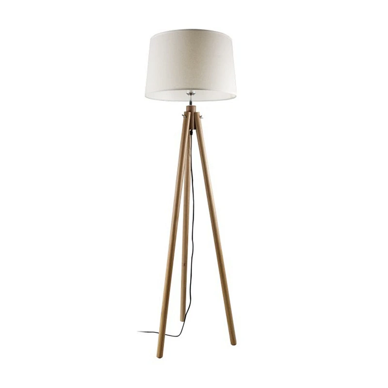 Modern Simple White shade Tripod Standing Wood Floor Lamp for Living Room